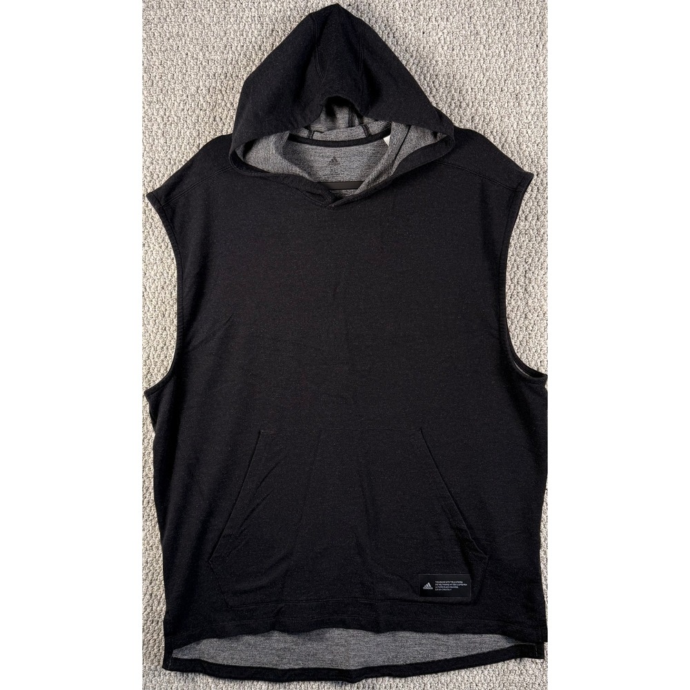 Adidas Sleeveless Hoodie Men XL Black GG2825 Gym Training Pullover Activewear